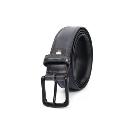 Men’s Plain Profile Leather Belt – 35 mm | Smooth Finish | Blue Oily Loop | Black Coated Buckle