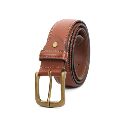 Men’s Tan Profile Leather Belt – 35 mm | Tan Stitch | Brass Antique Buckle